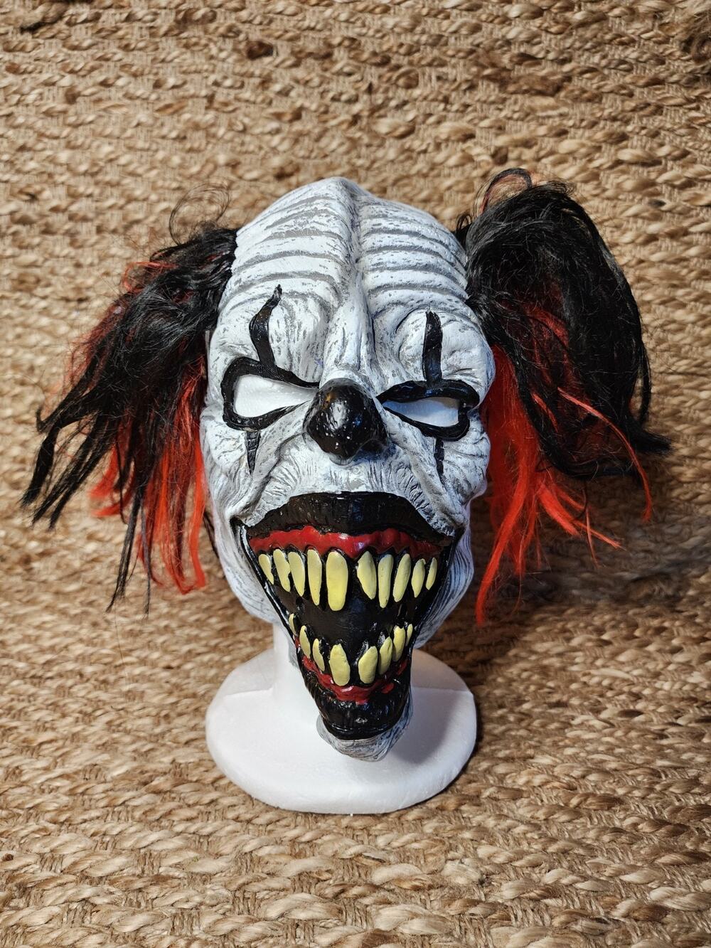 Adult Halloween Big Teeth Clown Mask Accessory Latex Horror Red/Black Hair Scary